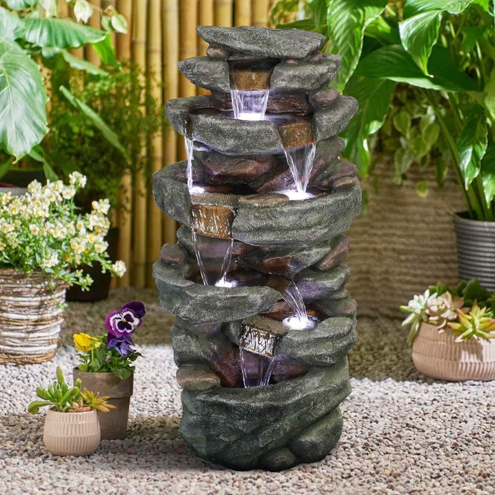 6-Tiers Outdoor Water Fountain with LED Lights K42065