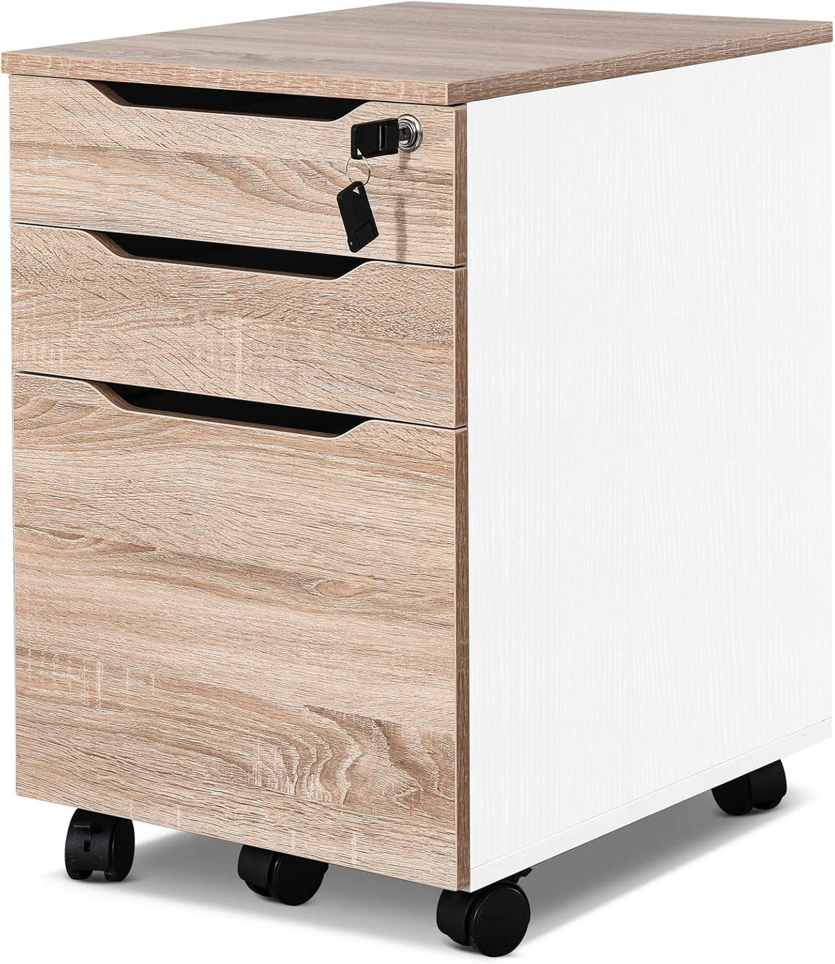White 3 Drawer Mobile File Cabinet with Lock & Wheels K55822