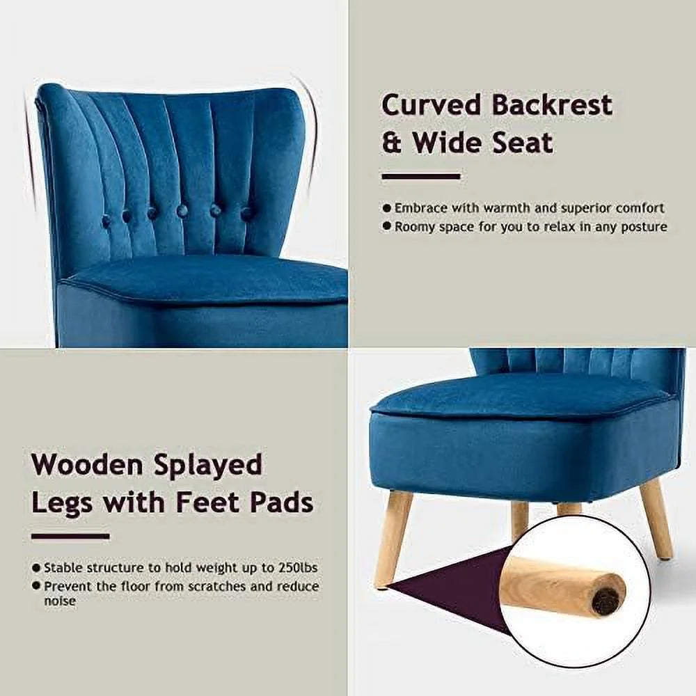 Armless Velvet Accent Chair with Rubber Wood Legs U749