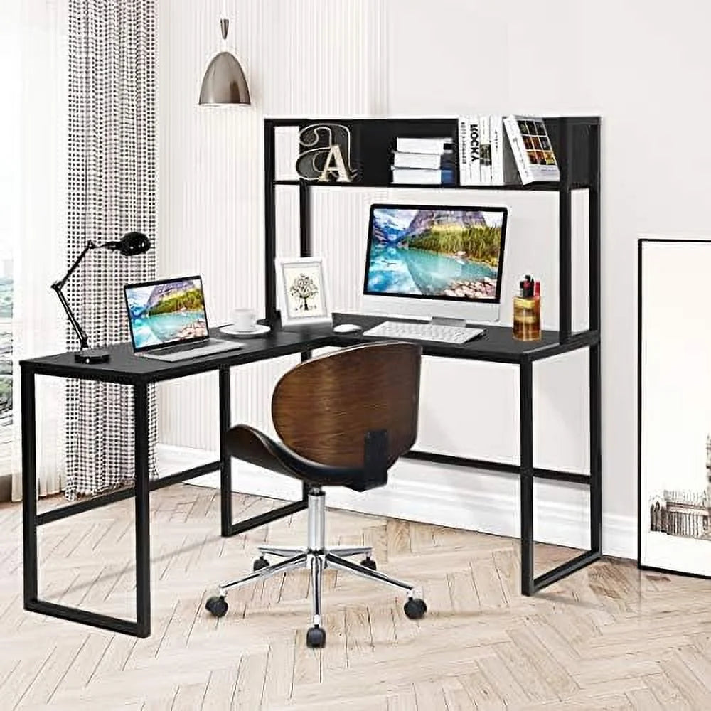 Reversible L-Shaped Corner Computer Desk with Hutch T4025