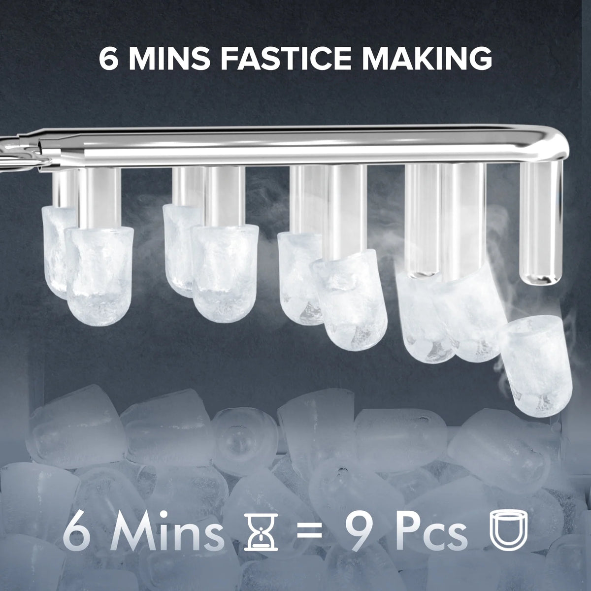 Countertop Portable Ice Maker Machine with Handle, 9 Bullet-Shaped Ice Cubes, 26Lbs/24H with Ice Scoop and Basket I37367