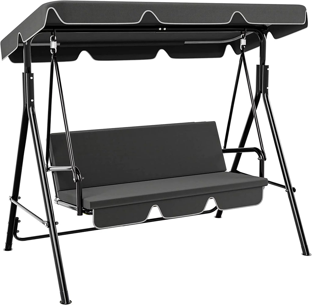 3-Seat Outdoor Swing Chair with Stand Adjustable Canopy Cushion Gray B2878
