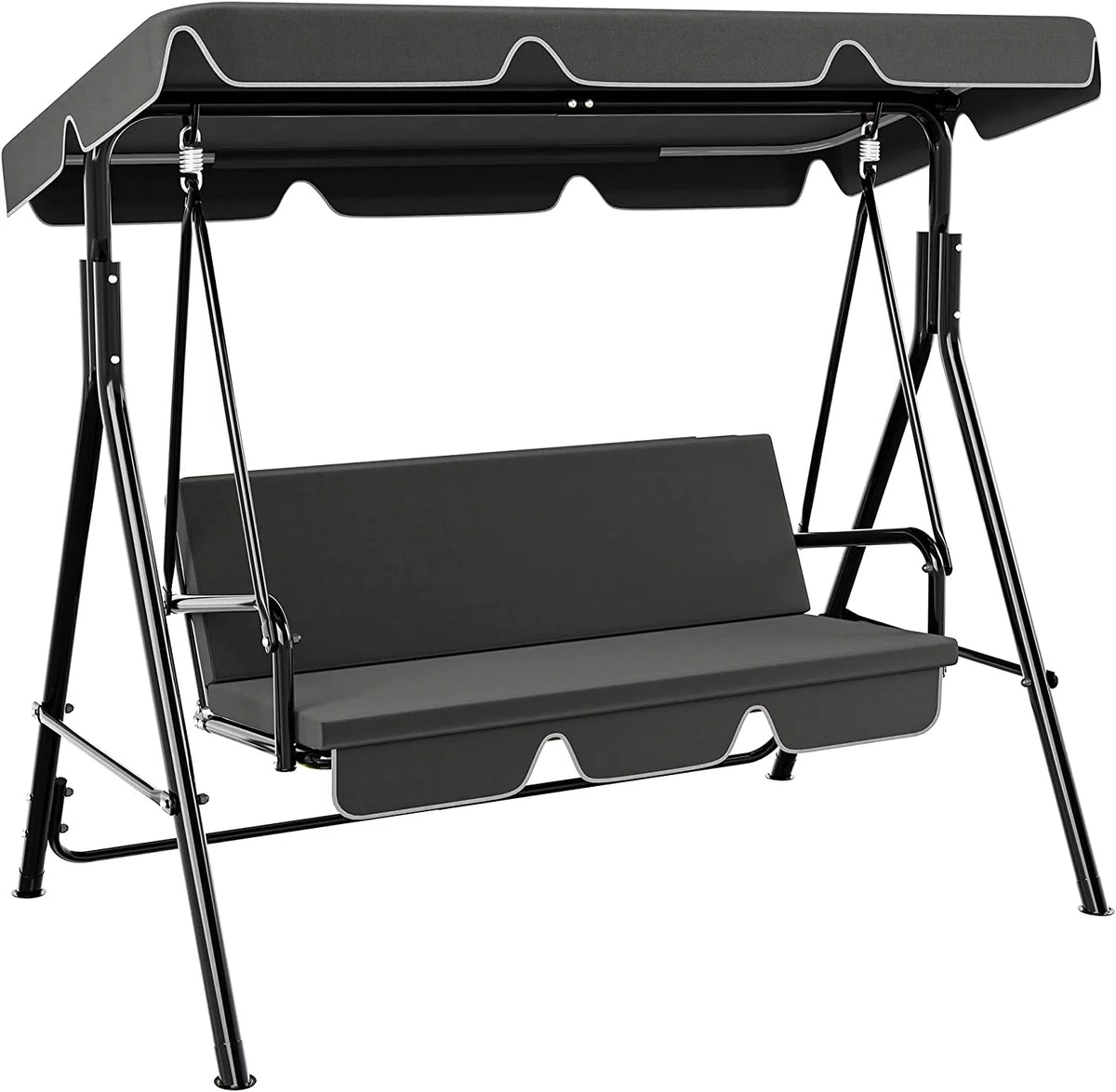 3-Seat Outdoor Swing Chair with Stand Adjustable Canopy Cushion Gray B2878