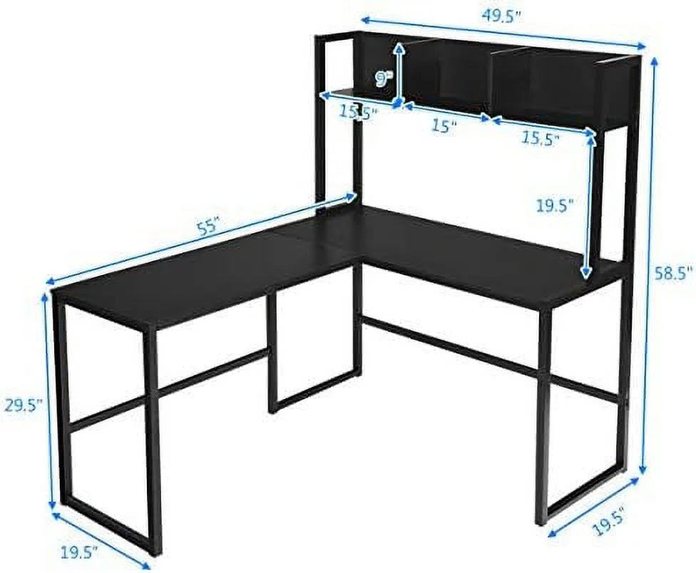 Reversible L-Shaped Corner Computer Desk with Hutch T4025