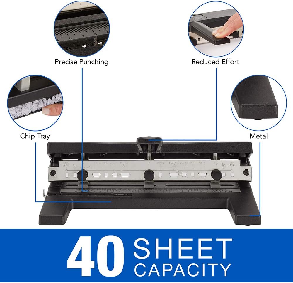 Heavy Duty Adjustable Hole Punch, 40 Sheet Capacity, Black E5170