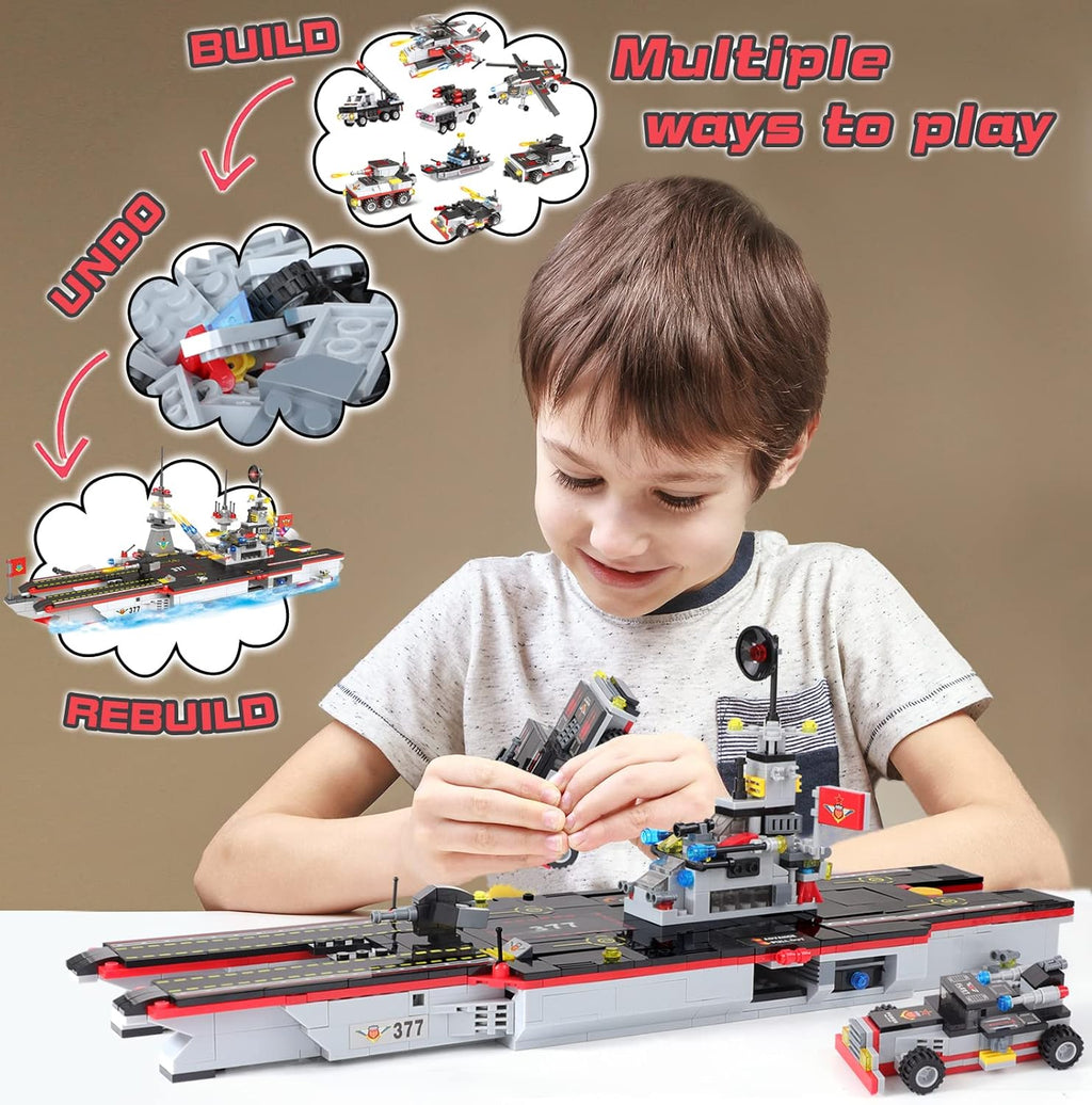 786 Pieces 8 in 1 Military Battleship Building Blocks Set B522