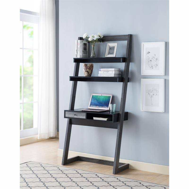 Black and Gray Wood Writing Desk with Shelves W229