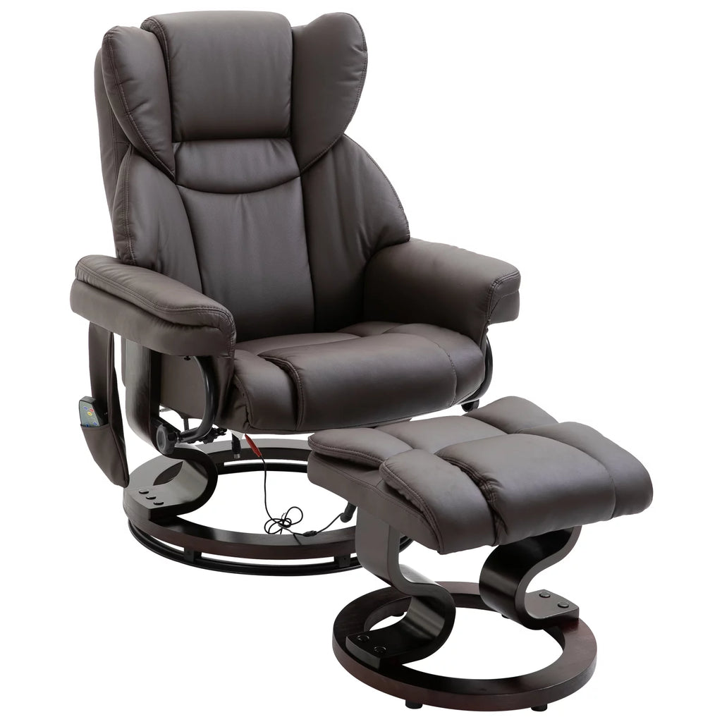 Brown Faux Leather Massage Recliner Chair with Footrest N27857