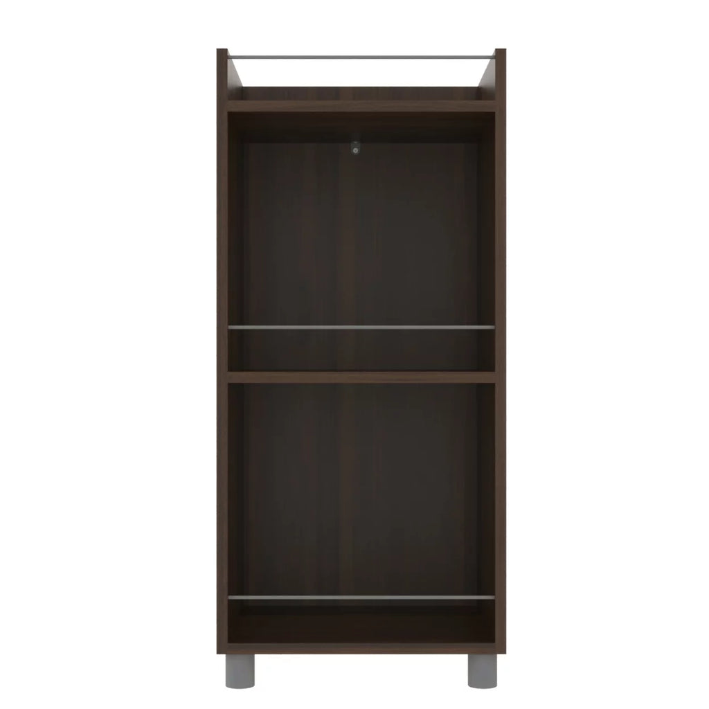 34 Inch 3 Tier Wooden Curio Cabinet Dark Brown J201
