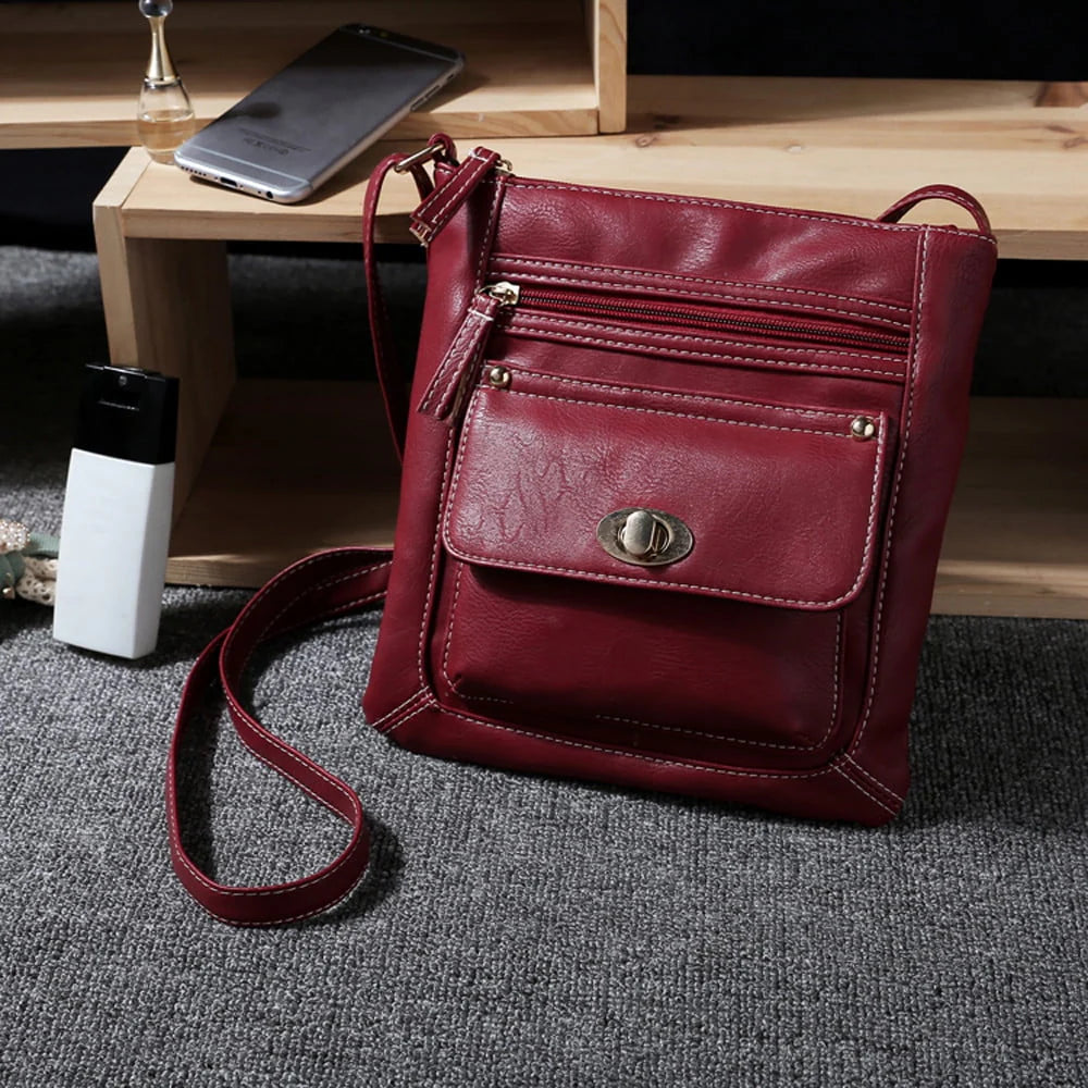 Black Leather Crossbody Satchel Bag U43007