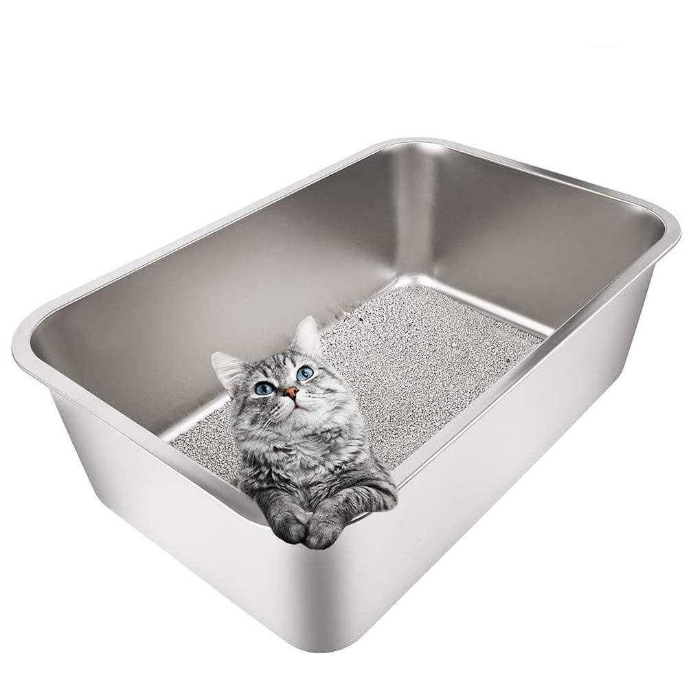 Stainless Steel Litter Box with High Sides and Non Slip Rubber Feet E5020