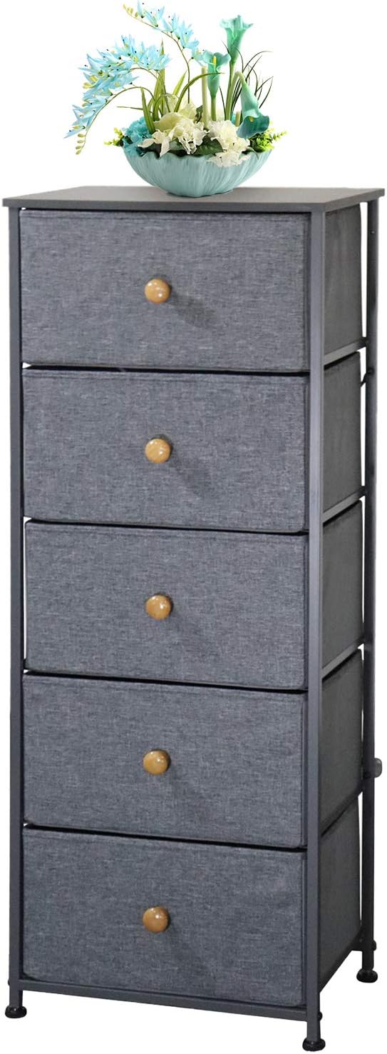 5 Drawer Fabric Storage Dresser with Steel Frame (Dark Gray) H612803