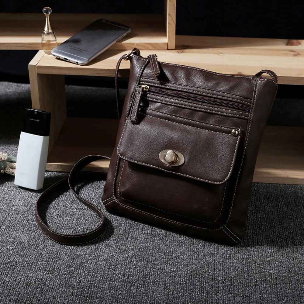 Black Leather Crossbody Satchel Bag U43007