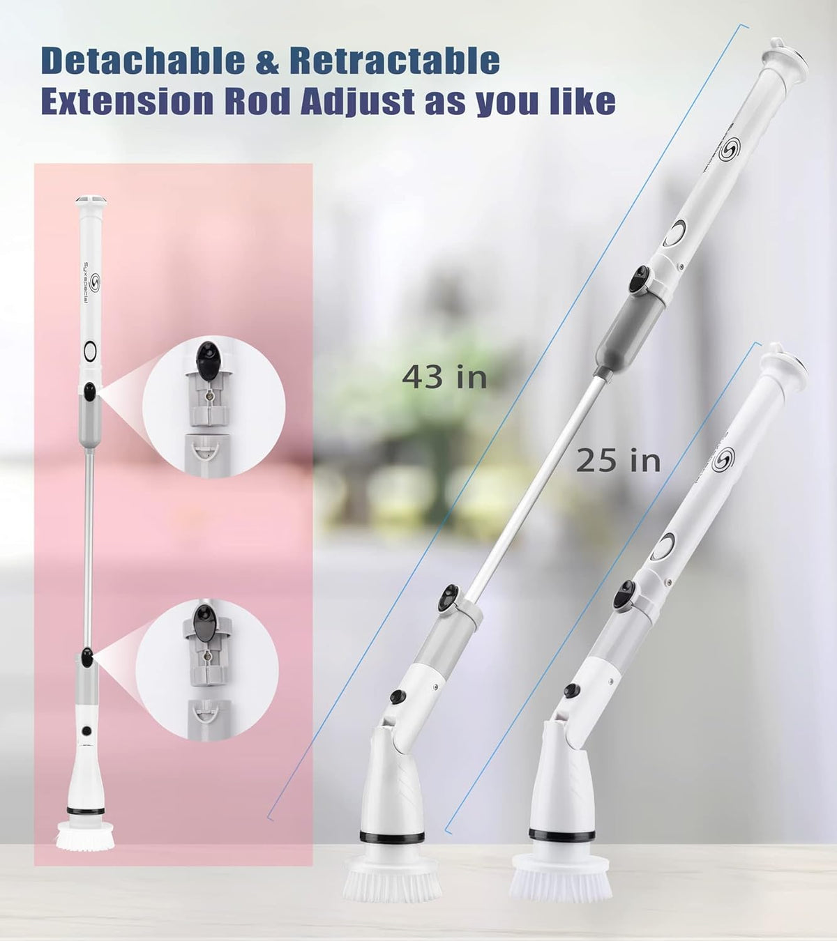Electric Spin Scrubber with 4 Replaceable Brush Heads and Adjustable Extension Handle, Pack of 2 V8474