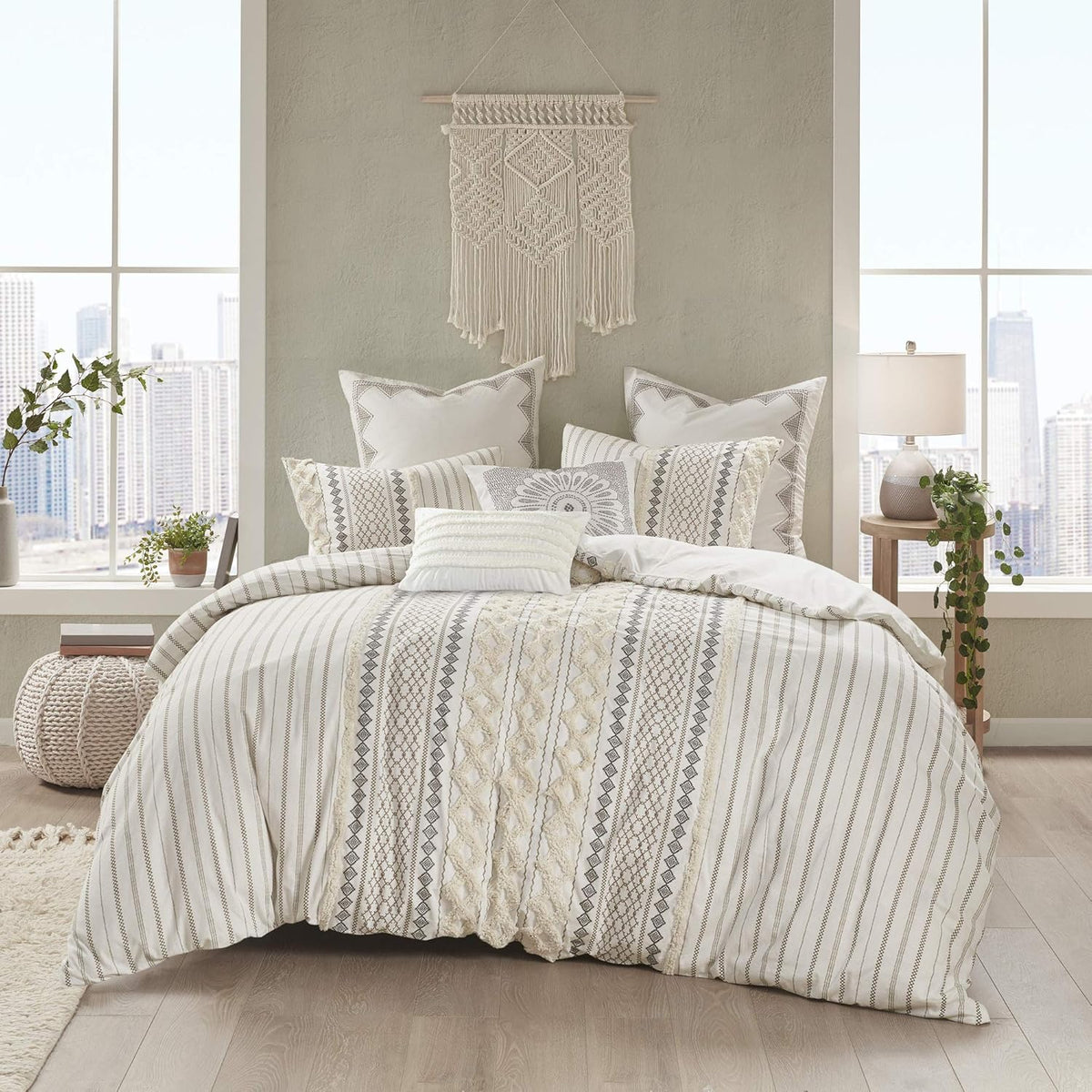 100% Cotton Ivory Chenille Tufted King Comforter Cover Bedding Set S665