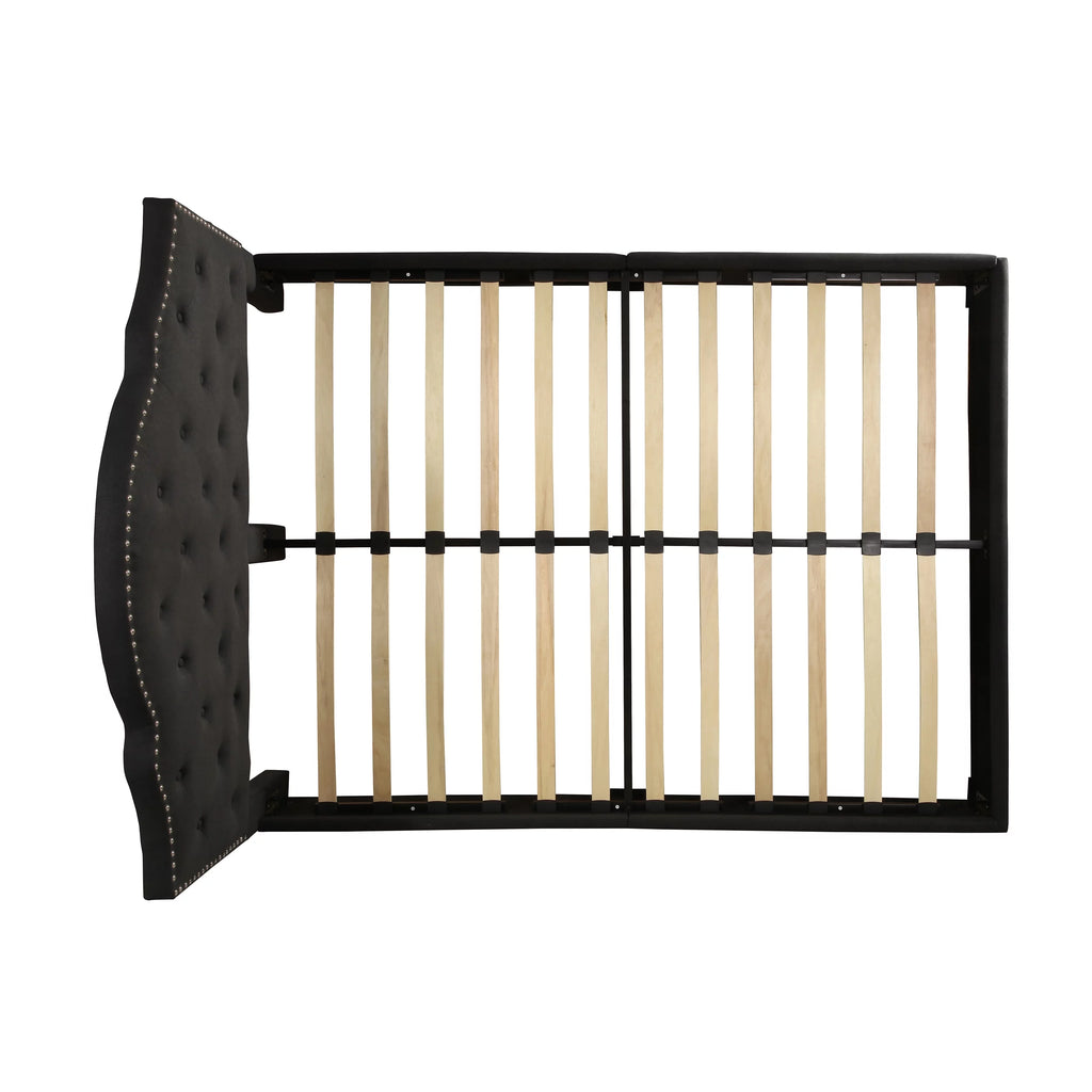 Black Button-Tufted Upholstered Queen Bed Frame U547366