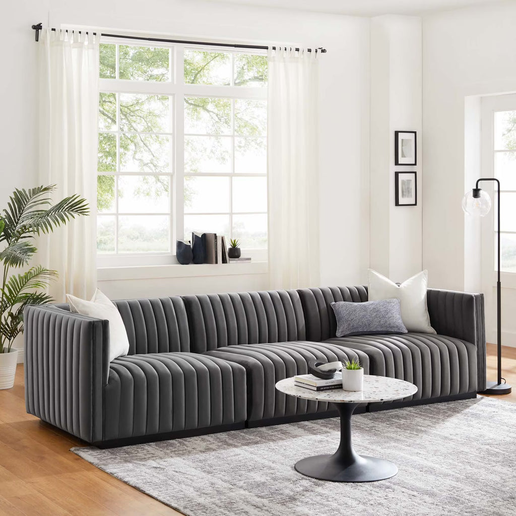 Black Gray Performance Velvet Sofa L25533