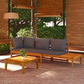 3 Piece Dark Gray Cushioned Corner Sofa and Table Acacia Wood Sectional Outdoor Furniture Set N503