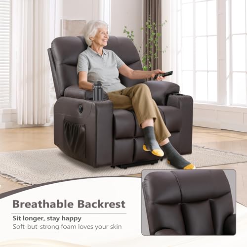 Large Power Lift Recliner Chair with Massage and Heat, Electric Wide Recliners, Heavy Duty Fabric Reclining Mechanism, Camel U201
