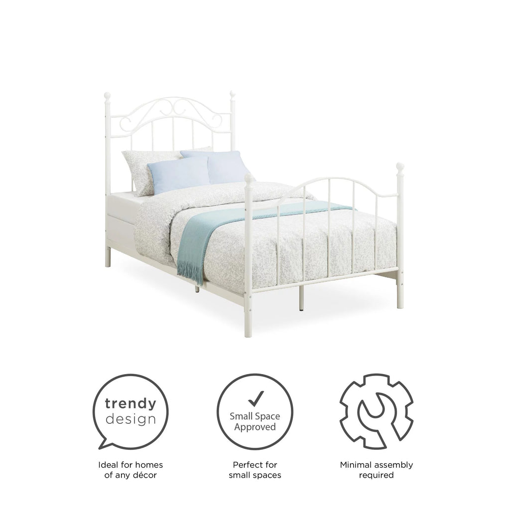 White Twin Size Metal Bed M8766