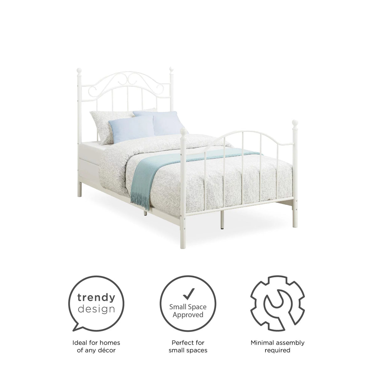 White Twin Size Metal Bed M8766