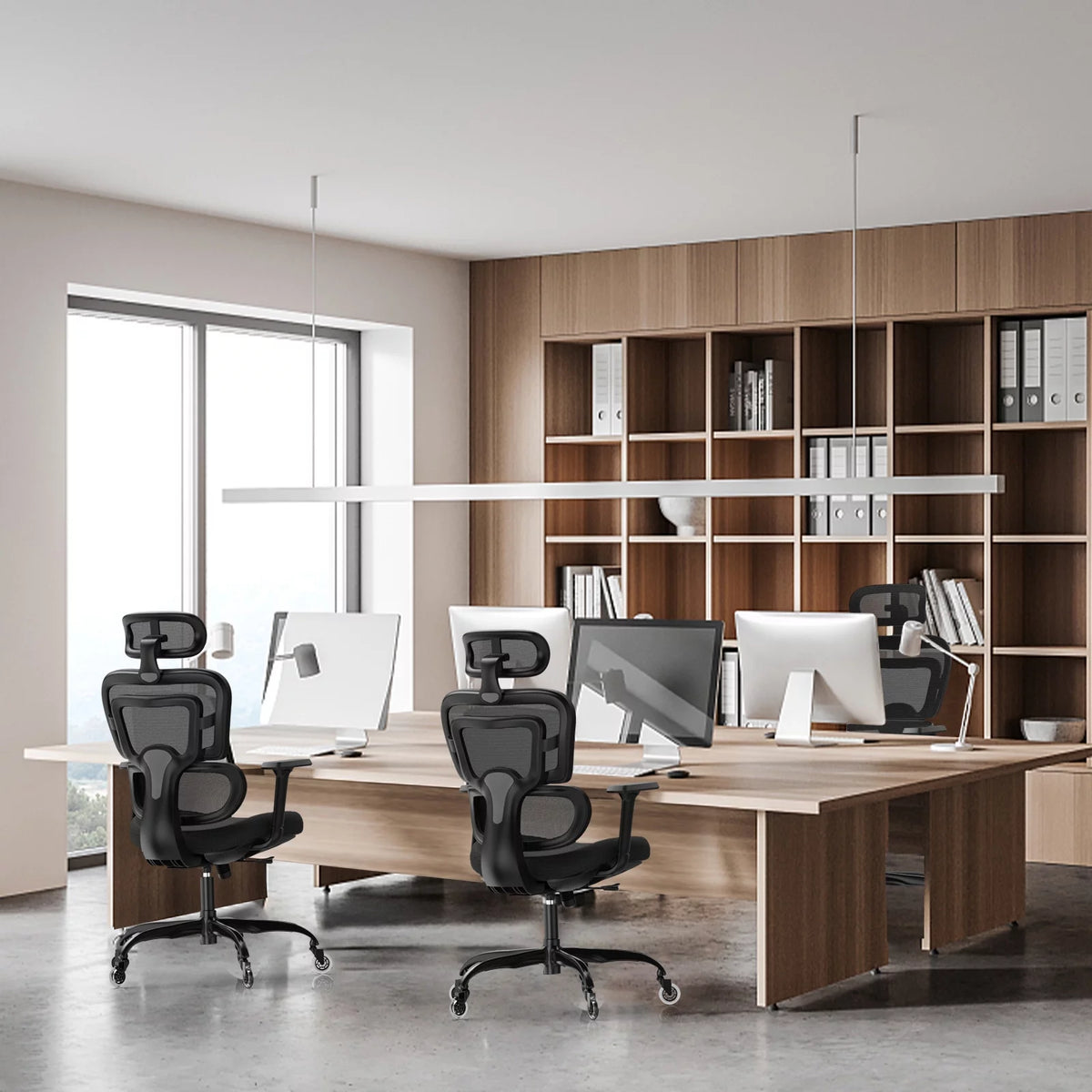 Black Ergonomic Mesh Office Chair with Lumbar Support and Wheels G898940