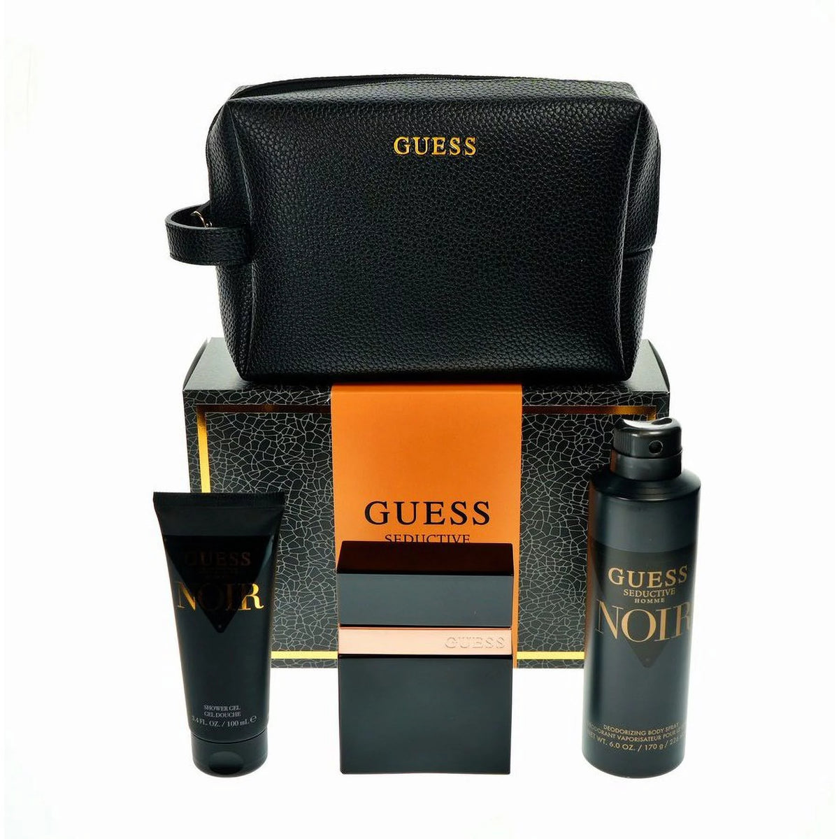 4 Pc Gift Set 3.4oz EDT Spray, 6oz Deodorant Body Spray, 3.4oz Shower Gel, Pouch W949
