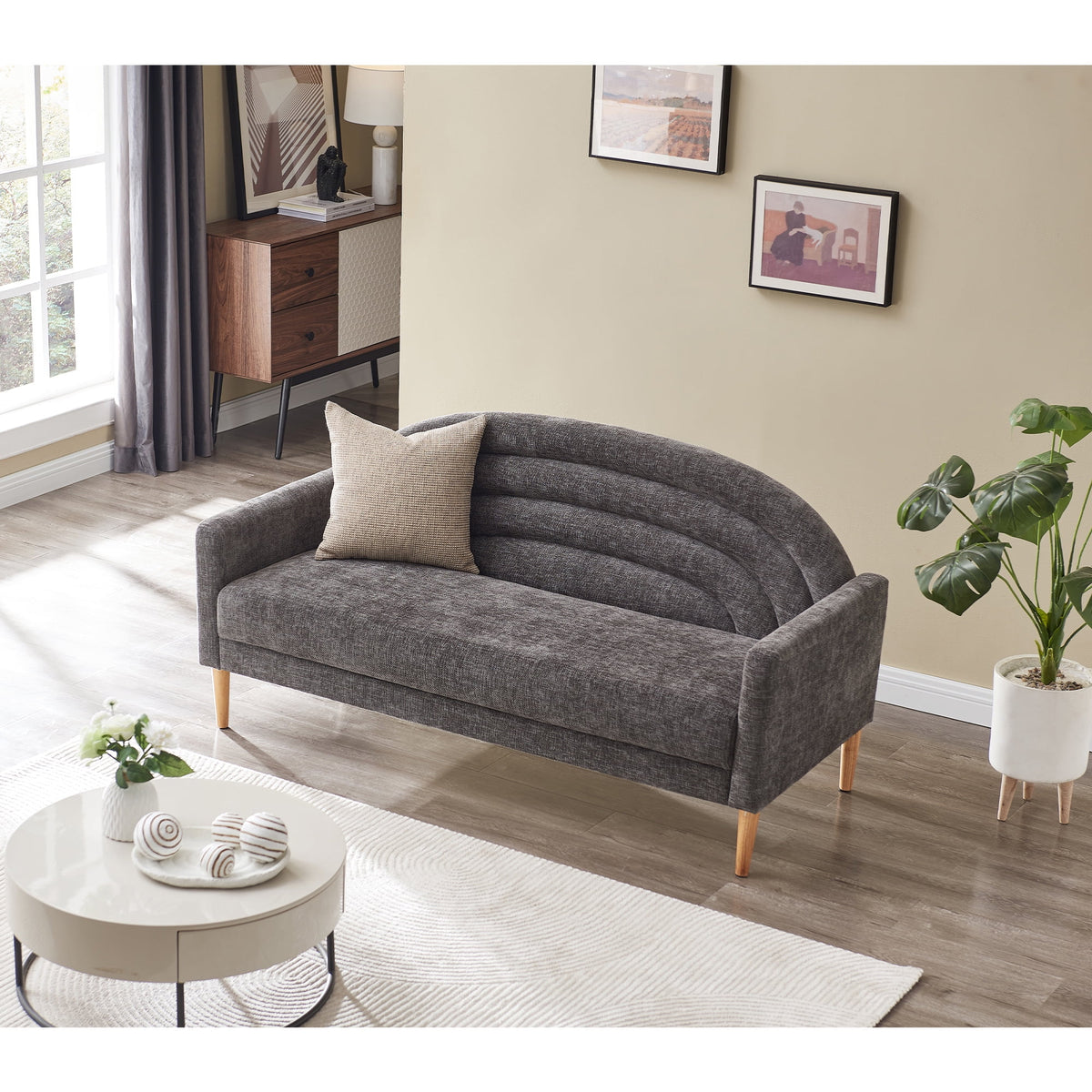 65" Grey Upholstered Three-seater Sofa T58112