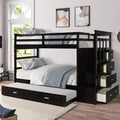 Grey Wood Twin Over Twin Bunk Bed with Trundle and Storage Drawers C513211