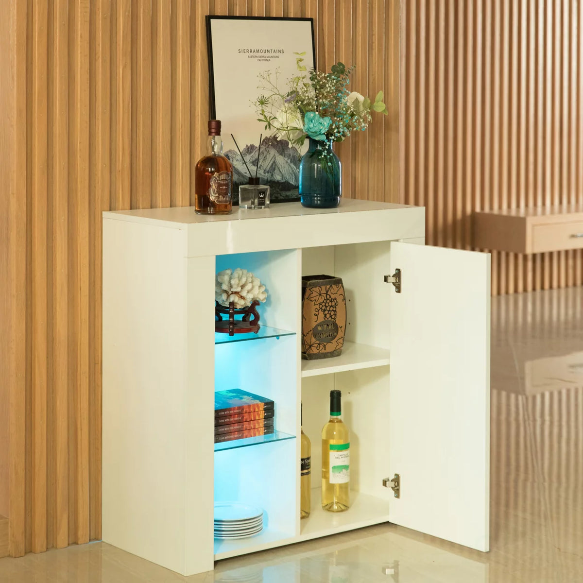 Living Room Side Storage Cabinet with LED Q900109