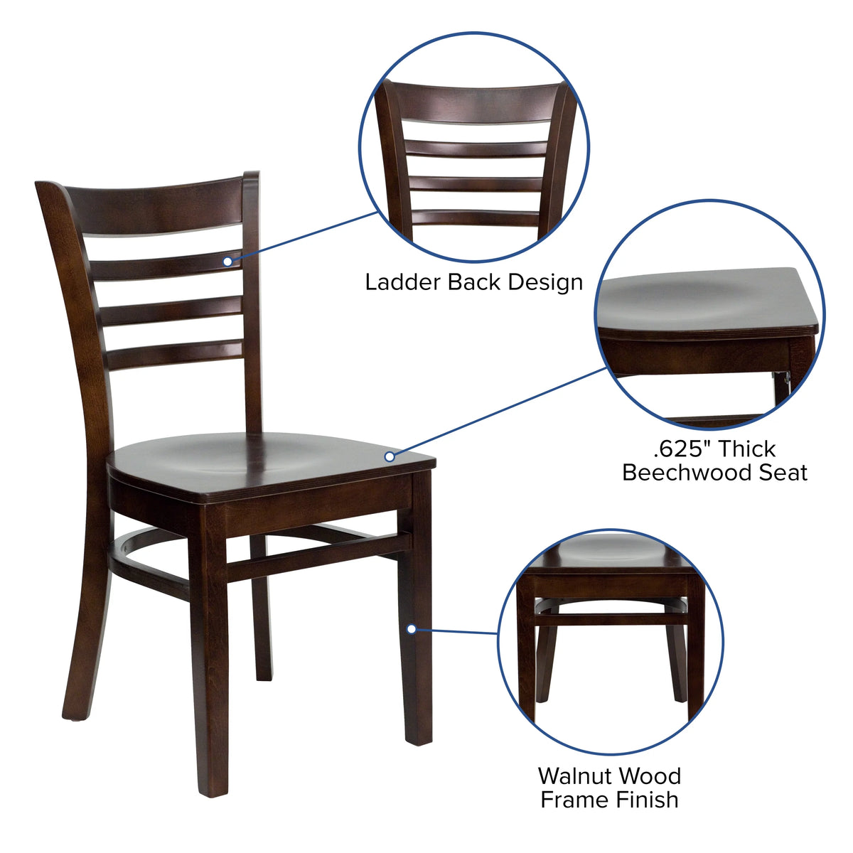 Ladder Back Walnut Wood Restaurant Chair M125601