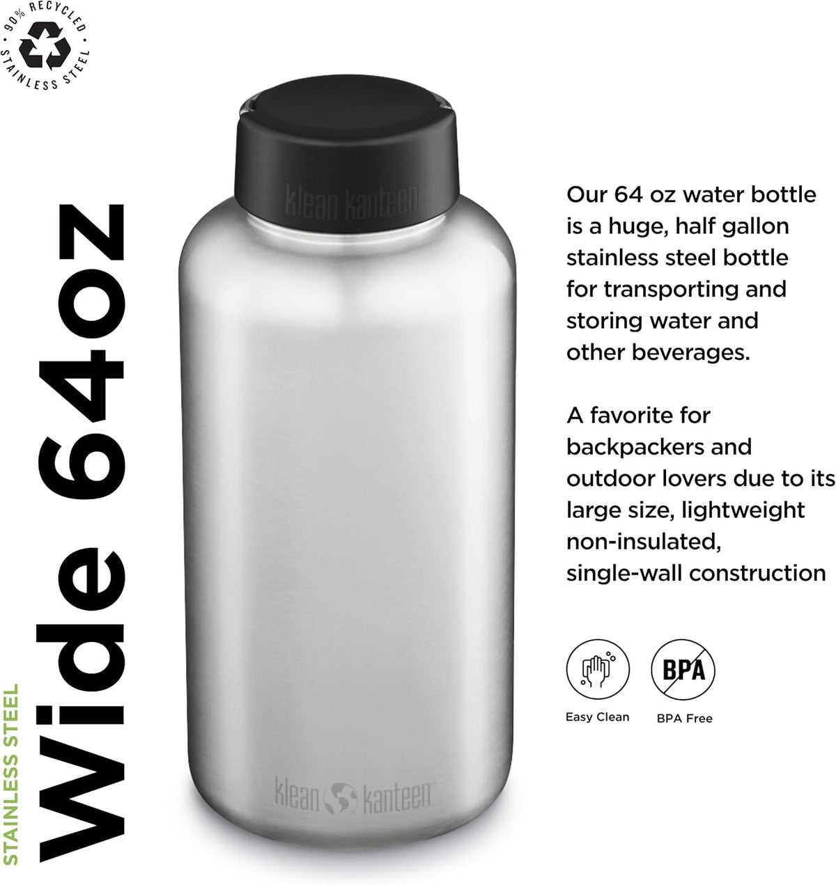 64oz Brushed Stainless Steel Water Bottle I307136