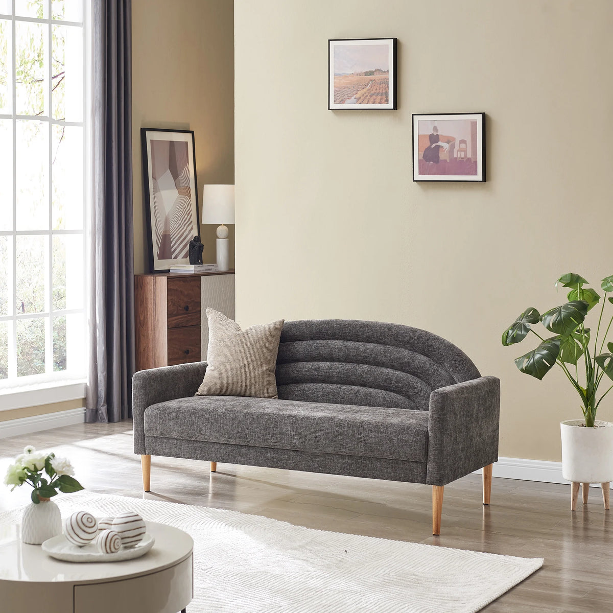 65" Grey Upholstered Three-seater Sofa T58112