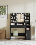 Black Vanity Desk with Mirror and 10 LED Lights R74410