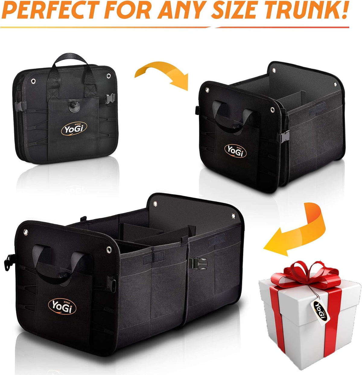 Black Collapsible Car Trunk Organizer with Lid F6509