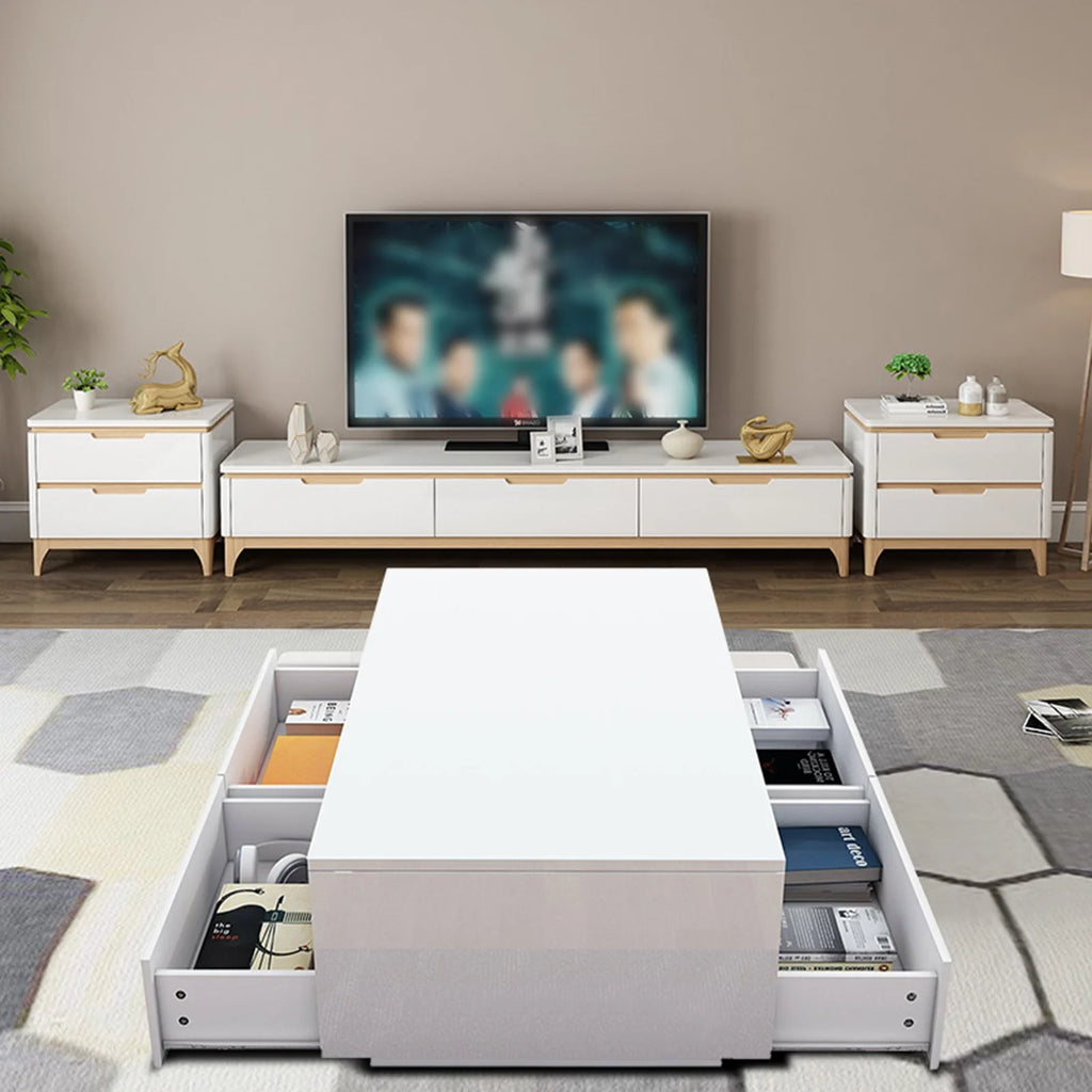 High Gloss Coffee Table with 4 Drawers and 2 Open Shelves E483761