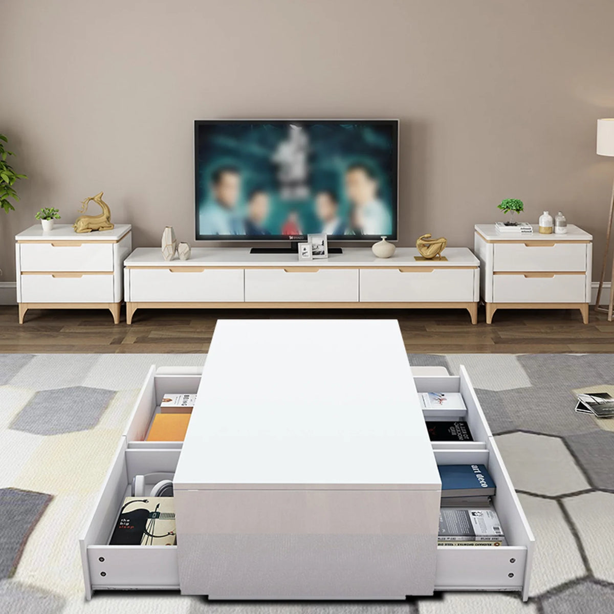 High Gloss Coffee Table with 4 Drawers and 2 Open Shelves E483761
