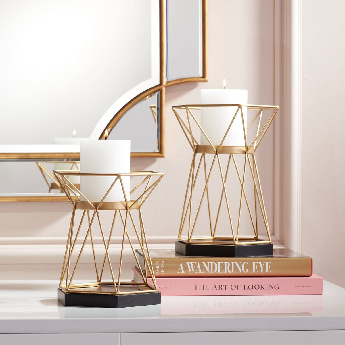 Matte Gold Pillar Candle Holders Set of 2 E82542