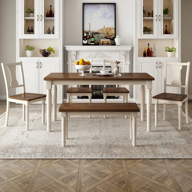 Brown 6 Piece Wooden Dining Table with 4 Chairs and Bench R91461