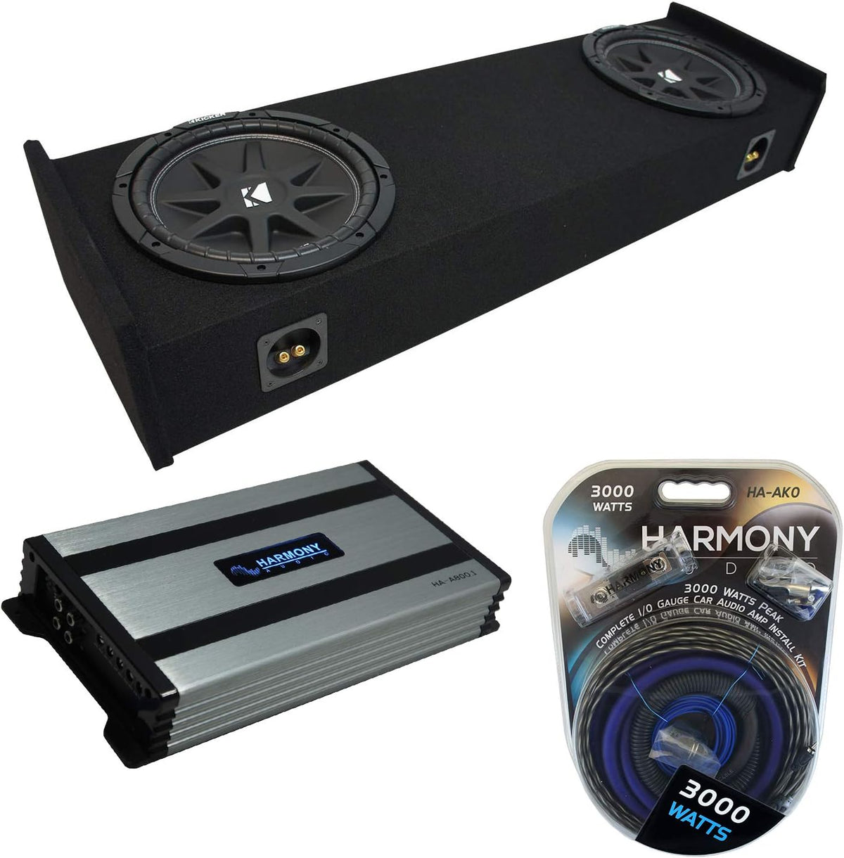 Kicker C12 Compatible with Ford F-150 Super EXT Cab Truck 1997-1999 Bundled with HA-A800.1 Amplifier and Dual 12 Custom Sub Box Enclosure T455865