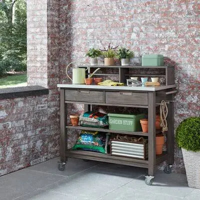French Gray Outdoor Bar Serving Cart I300