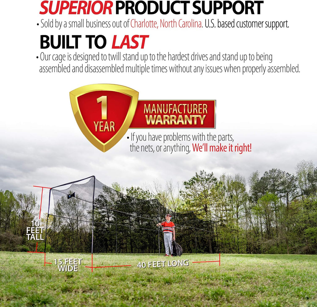 40 Foot Collapsable Batting Cage with Frame and Netting C942376