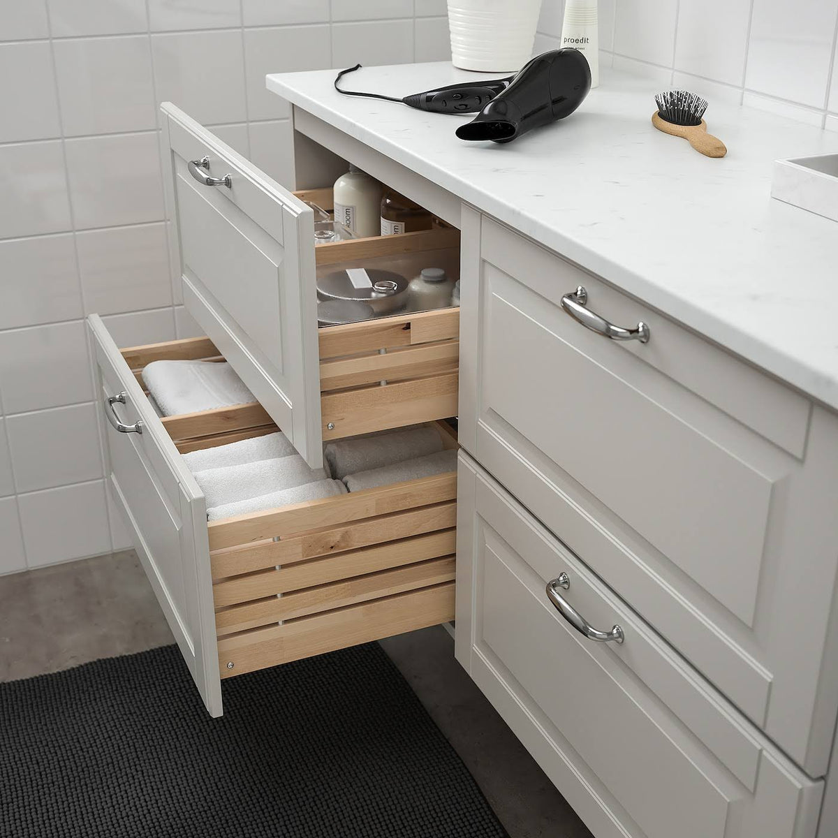 Light gray marble effect sink cabinet with 4 drawers Q439688