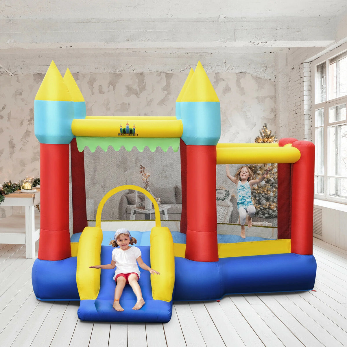 Inflatable Bounce House Slide with Tunnels Ball Pit & 480W Blower L1388