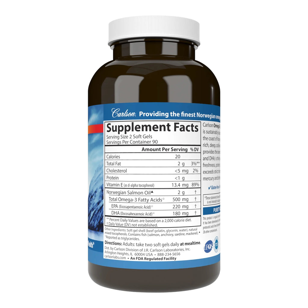 Norwegian Salmon Oil 500 mg Omega-3s 180 Softgels Q74626