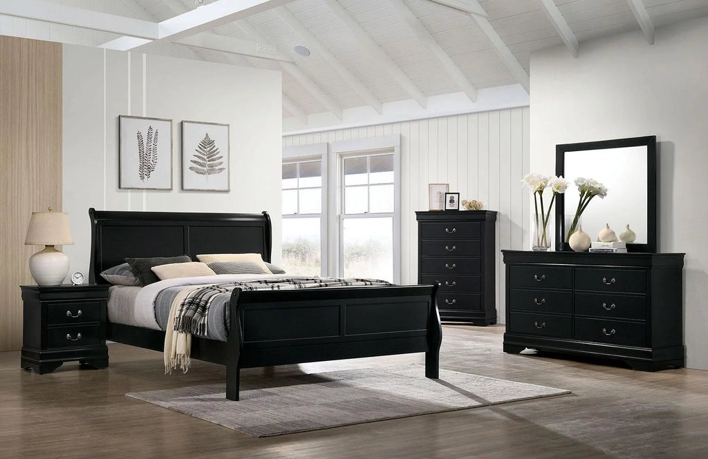 Black Solid Wood 5pcs Bedroom Set U822299