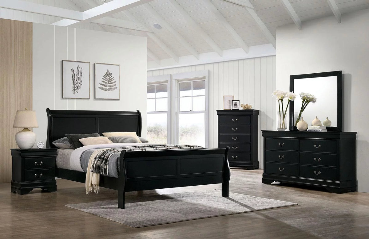 Black Solid Wood 5pcs Bedroom Set U822299