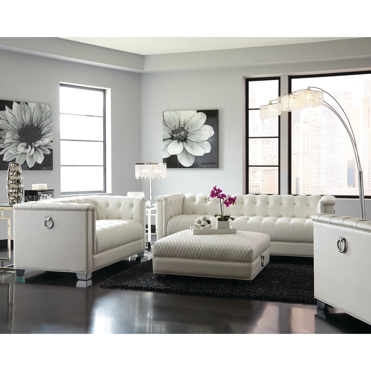 3-piece Upholstered Tufted Sofa Set Pearl White R3116