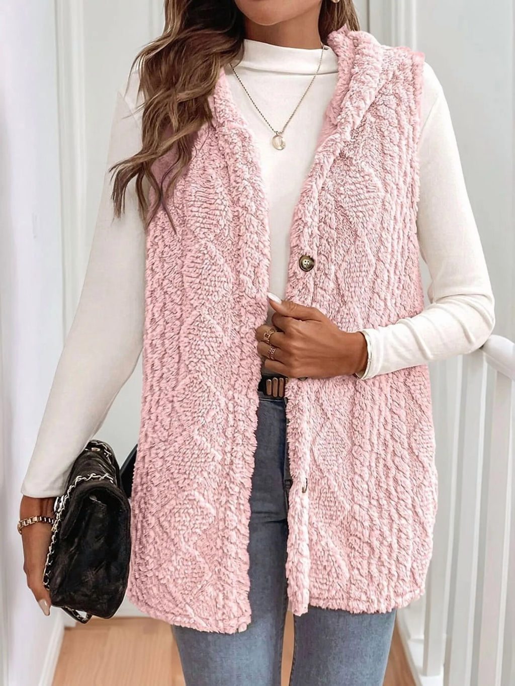 Pink Oversized Fleece Hooded Cardigan X372