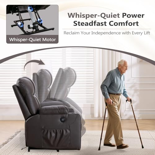 Large Power Lift Recliner Chair with Massage and Heat, Electric Wide Recliners, Heavy Duty Fabric Reclining Mechanism, Camel U201